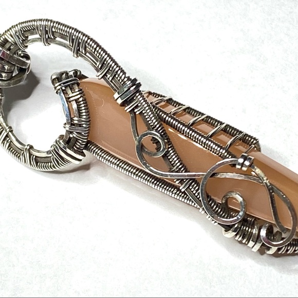 Sterling Silver Pendant 925 Wire Wrapped Point Cut Peach Moonstone 2 3/4 - Picture 5 of 11